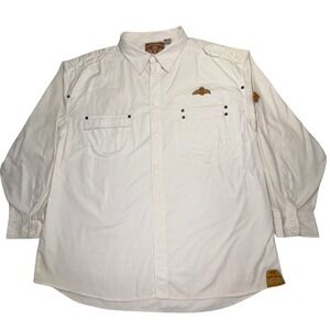 Raider Jean Co 4X White Button Up‎ Shirt Mens Y2K Utility Patch Logo Cotton